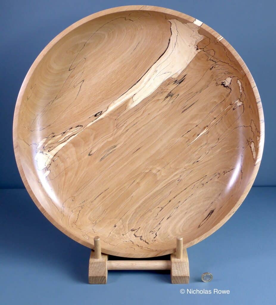 Spalted Beech Charger on Oak Stand, Waxed, Wood from Ickworth House.